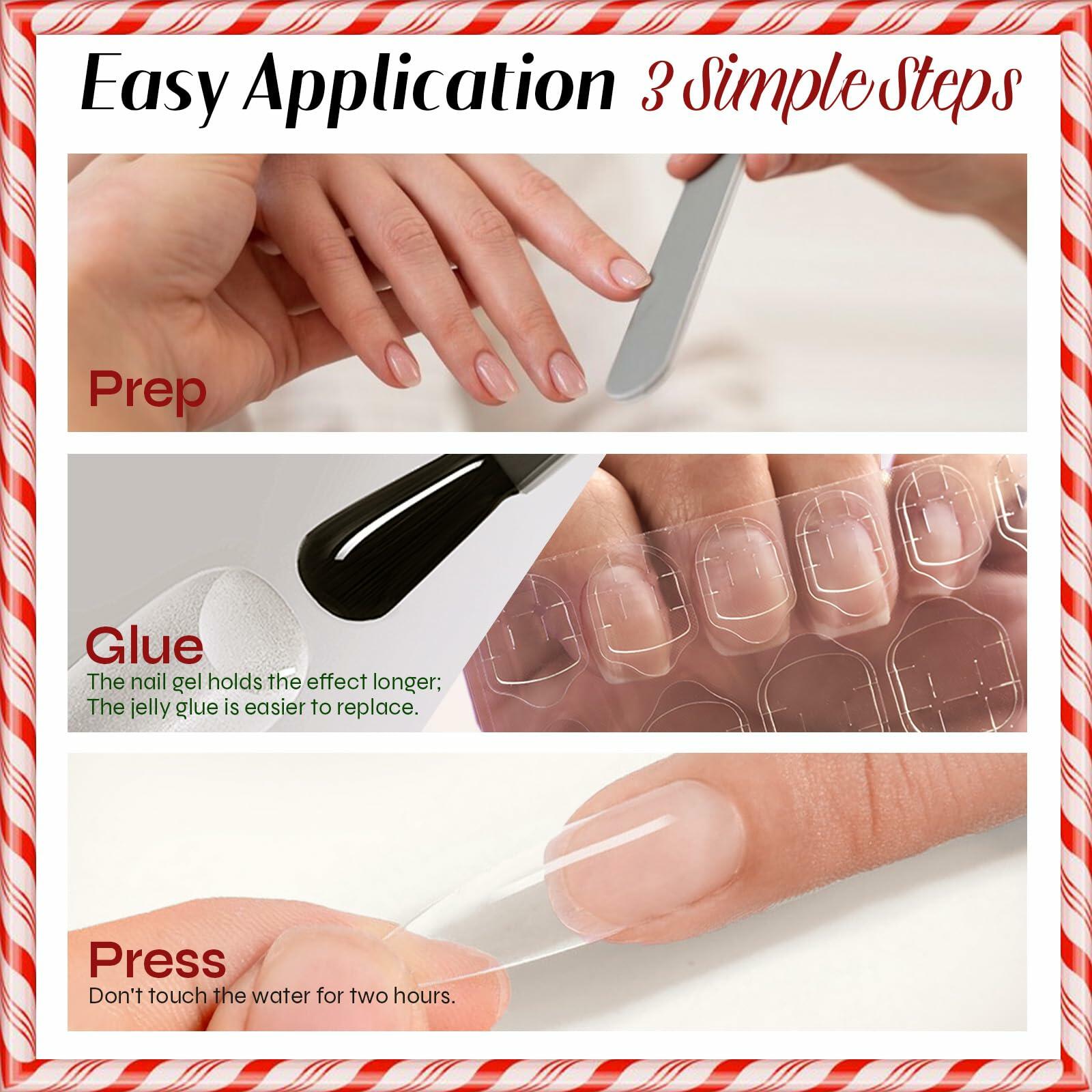 24Pcs Christmas Press On Nails Medium Square Acrylic False Nails Xmas Design