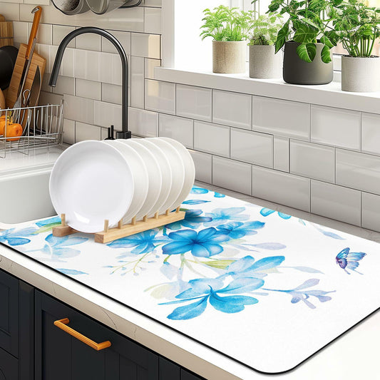 Edeesky Dish Drying Mat 12x20 Leather Diatomite Absorbent Coffee Pad Sink Mat