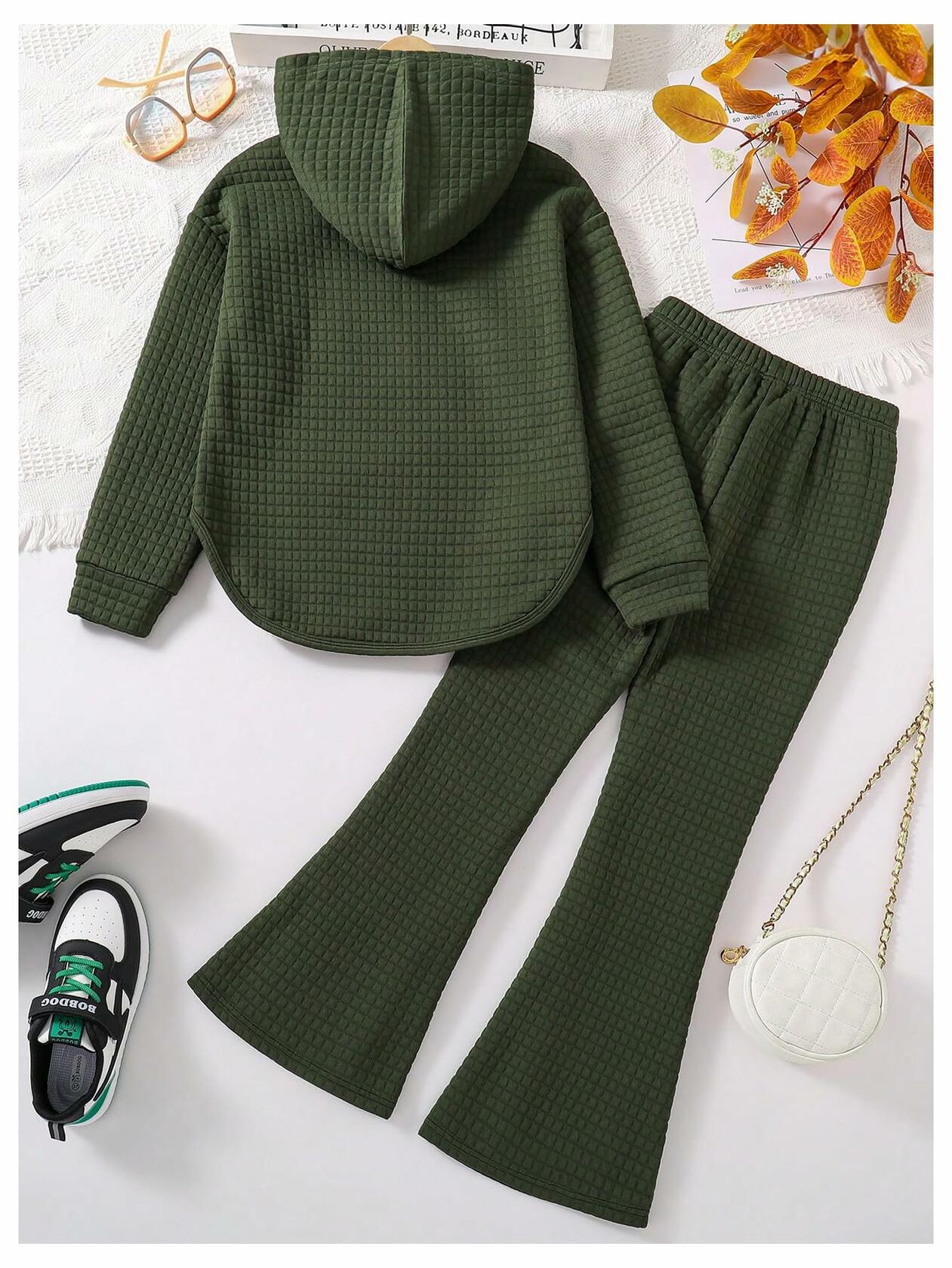 SOLY HUX Girl's Waffle Knit Hoodie Set 2PC Army Green Size 8Y
