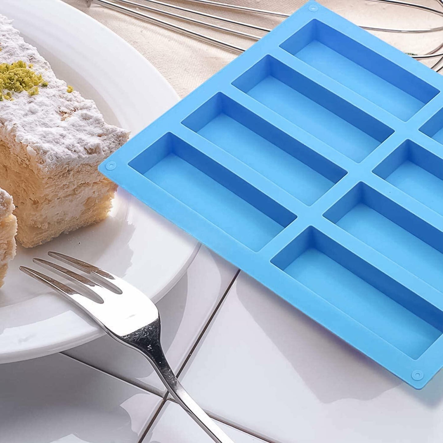 Sinirttou Silicone Chocolate Bar Mold 8 Cavities Rectangular Blue 2 Pack