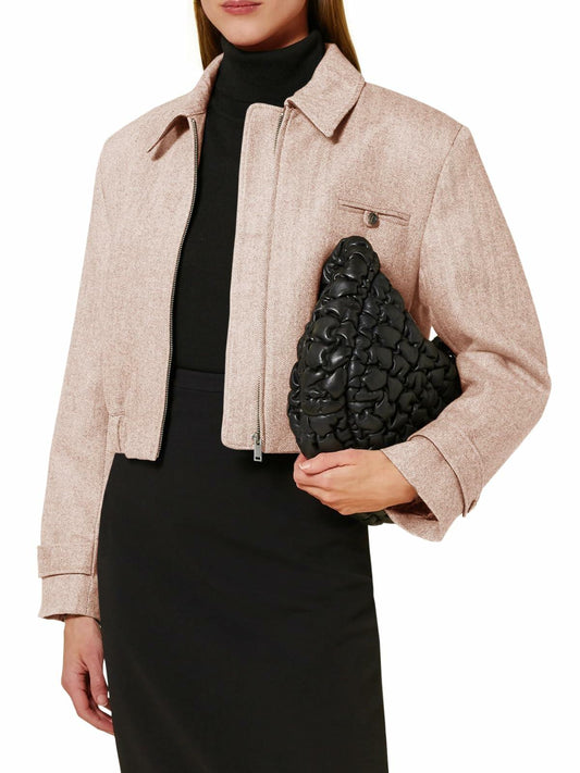 Cicy Bell Womens Cropped Tweed Blazer Zip Up Jacket Beige Size L