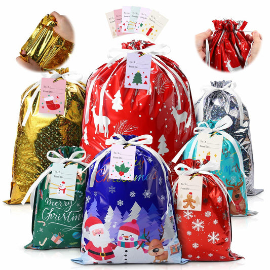 PARTTELY 36pcs Drawstring Bags with Tags Assorted Sizes Gift Party Favor