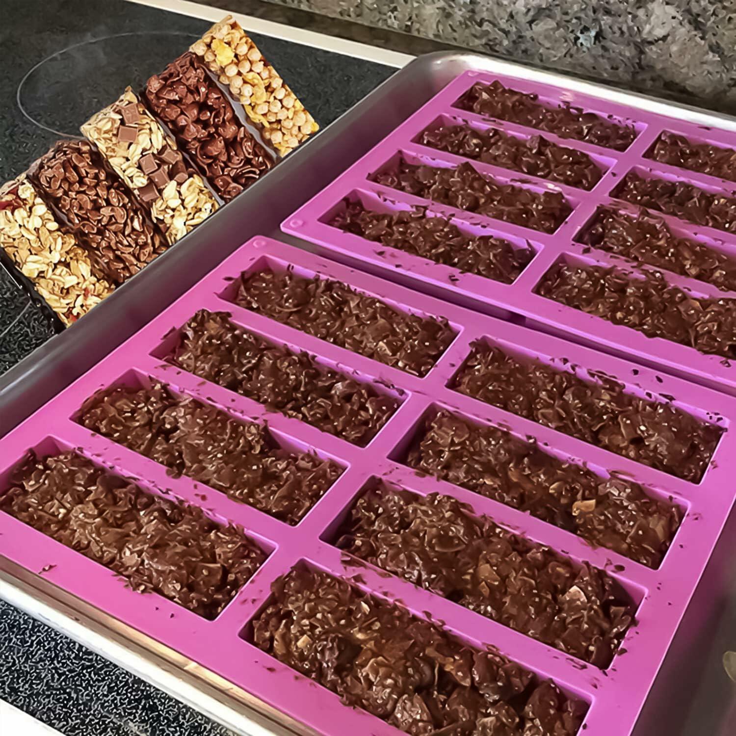 Sinirttou Silicone Granola Bar Mold 8 Cavities Rectangular Purple 2 Pack