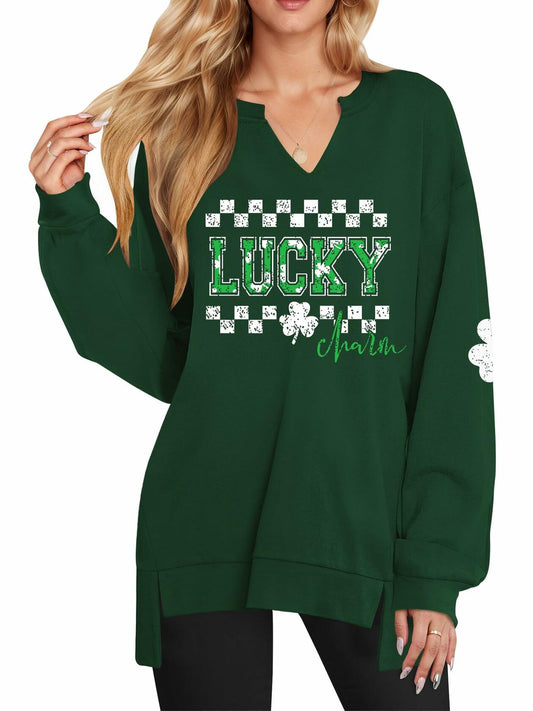 For G and PL Women St Patricks Split Neckline Sweatshirt Green Size L