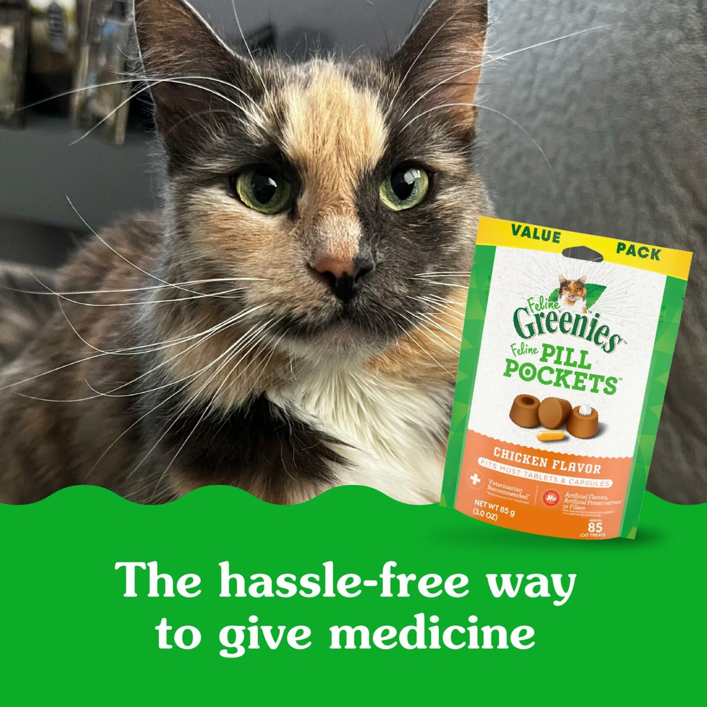BestBy07/25 Greenies Feline Pill Pockets Cat Treats Chicken Flavor 3oz 85ct