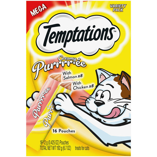 BestBy12/26 Temptations Creamy Puree Cat Treats Chicken & Salmon 16 Pouches