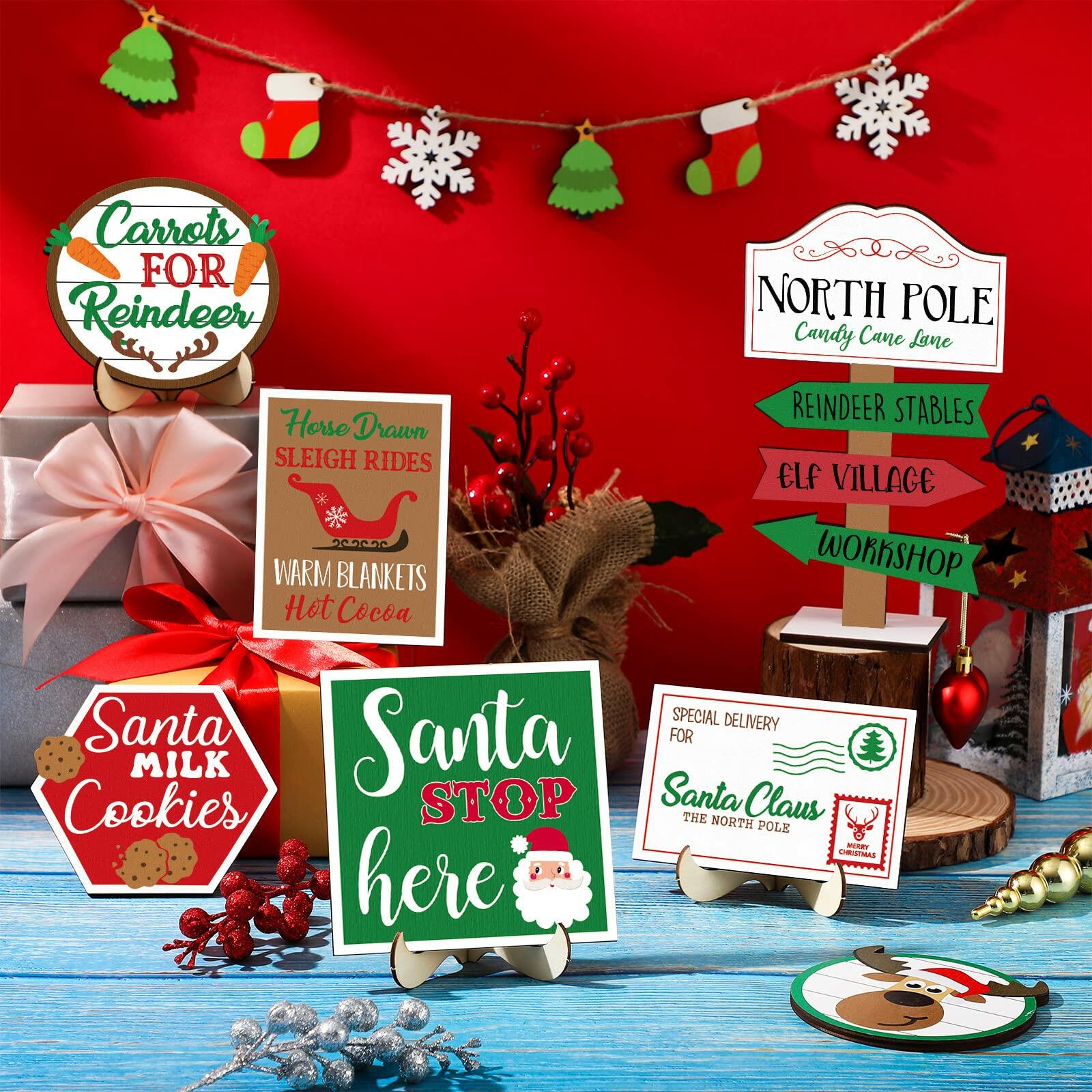 13 Pc Winter Tiered Tray Decor Elk Sled Tree Snowflake Wood Blocks