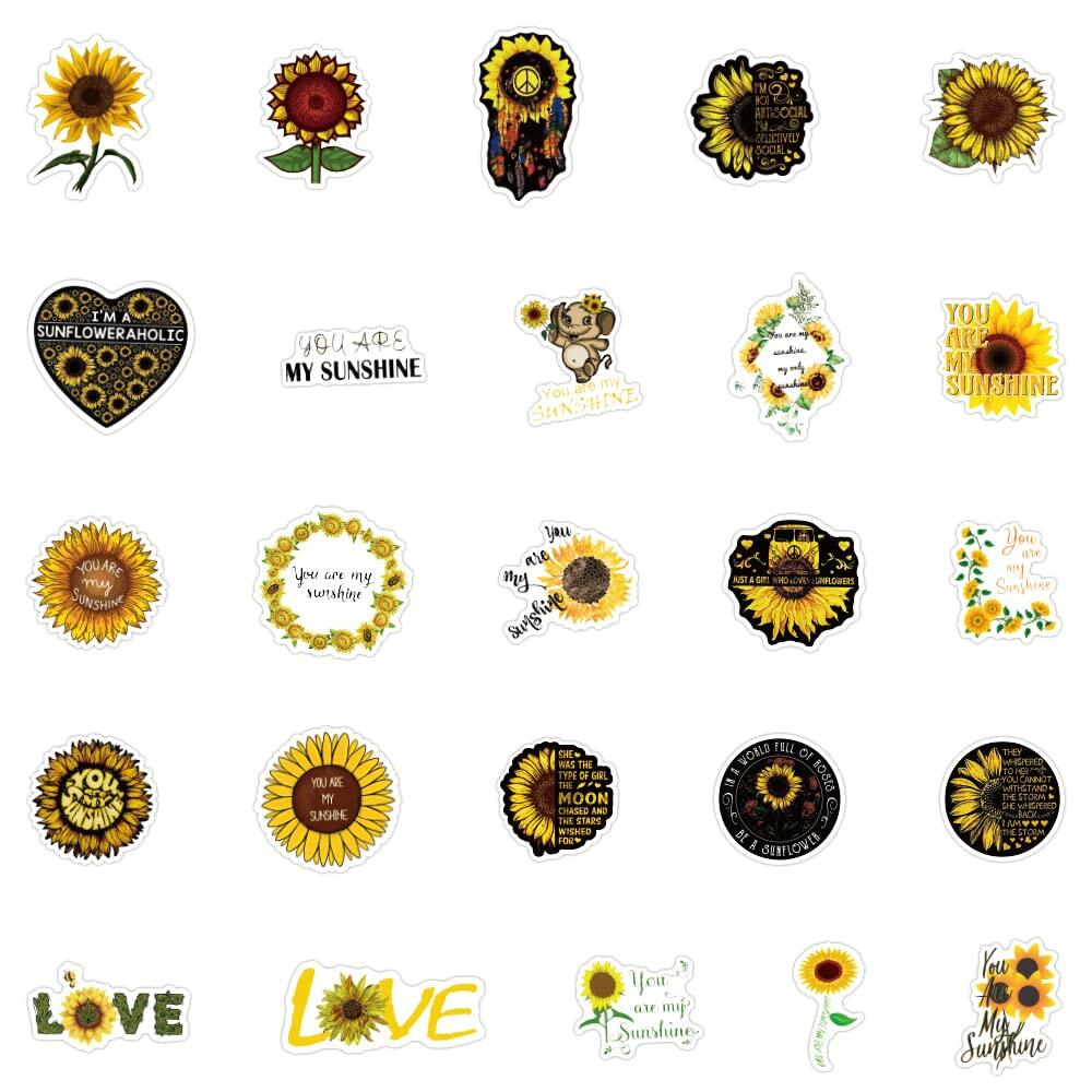 Funimost Sunflower Aesthetic Waterproof Stickers Pack 50pcs Yellow Vinyl