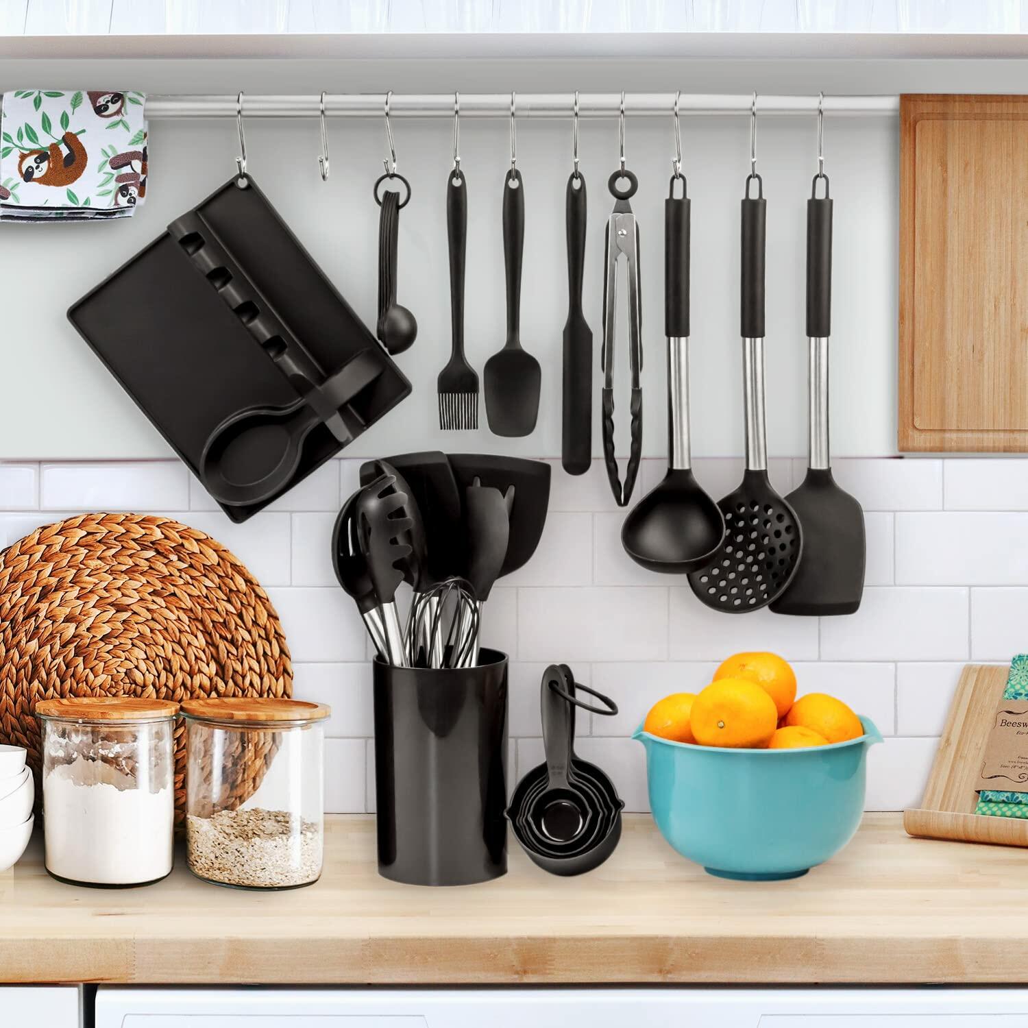 LeMuna Silicone Kitchen Utensils Set Heat Resistant Stainless BPA Free