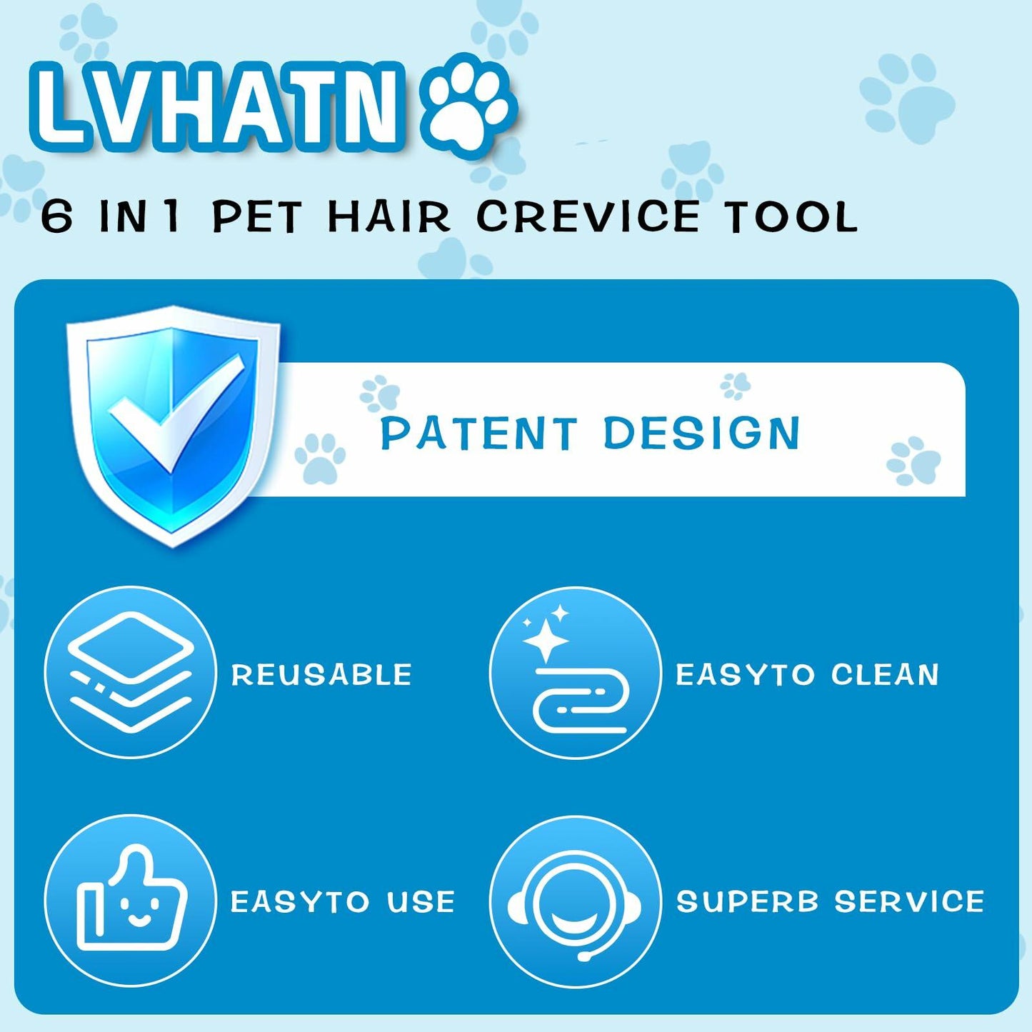 LVHATN 6IN1 Pet Hair Remover Tool for Car Rug Couch Furniture 8.27in