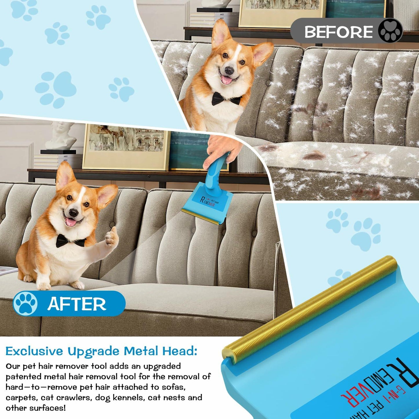 LVHATN 6IN1 Pet Hair Remover Tool for Car Rug Couch Furniture 8.27in