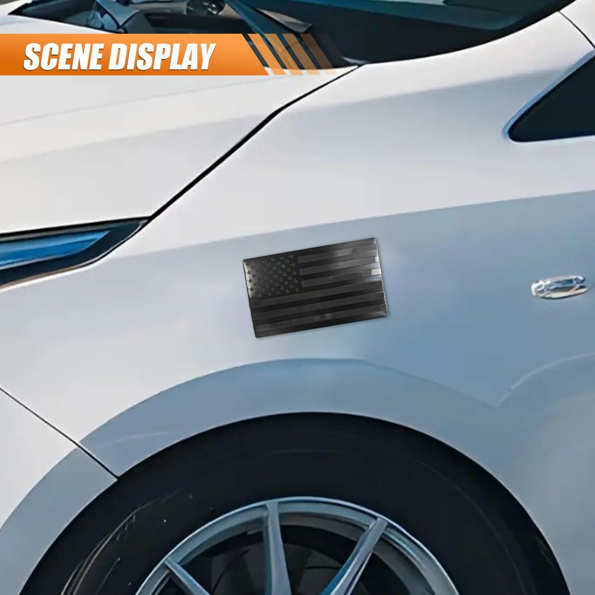 American Flag 3D Metal Car Stickers 5x3in Black Blue Emblem 2PCS