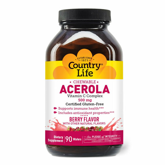 BestBy08/28 Country Life Acerola Vitamin C Complex 500mg Chewable 90 Wafers