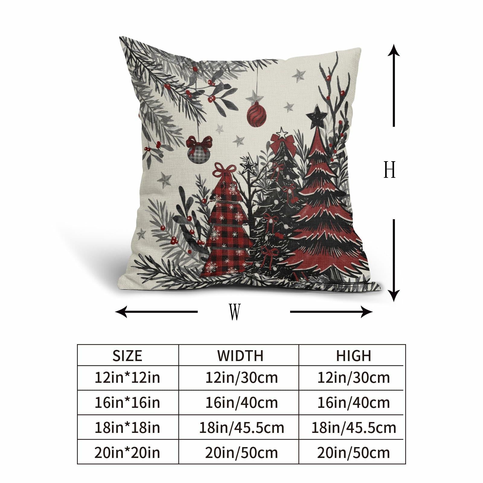 Black Red Christmas Tree Throw Pillow Covers 18x18 Set of 2 Xmas Decor