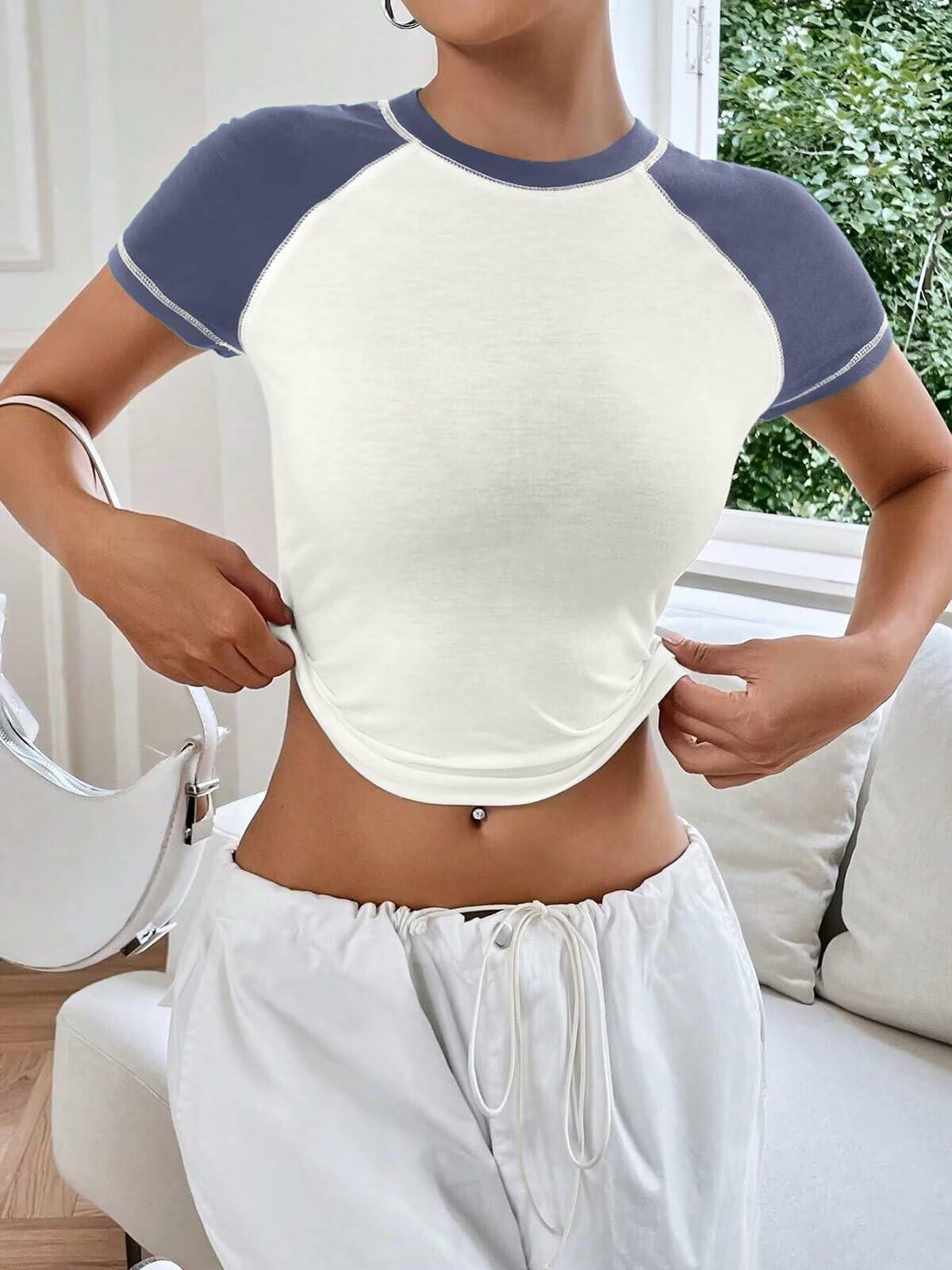Women's Short Sleeve Crewneck Color White Slim Fit T Shirt Size L