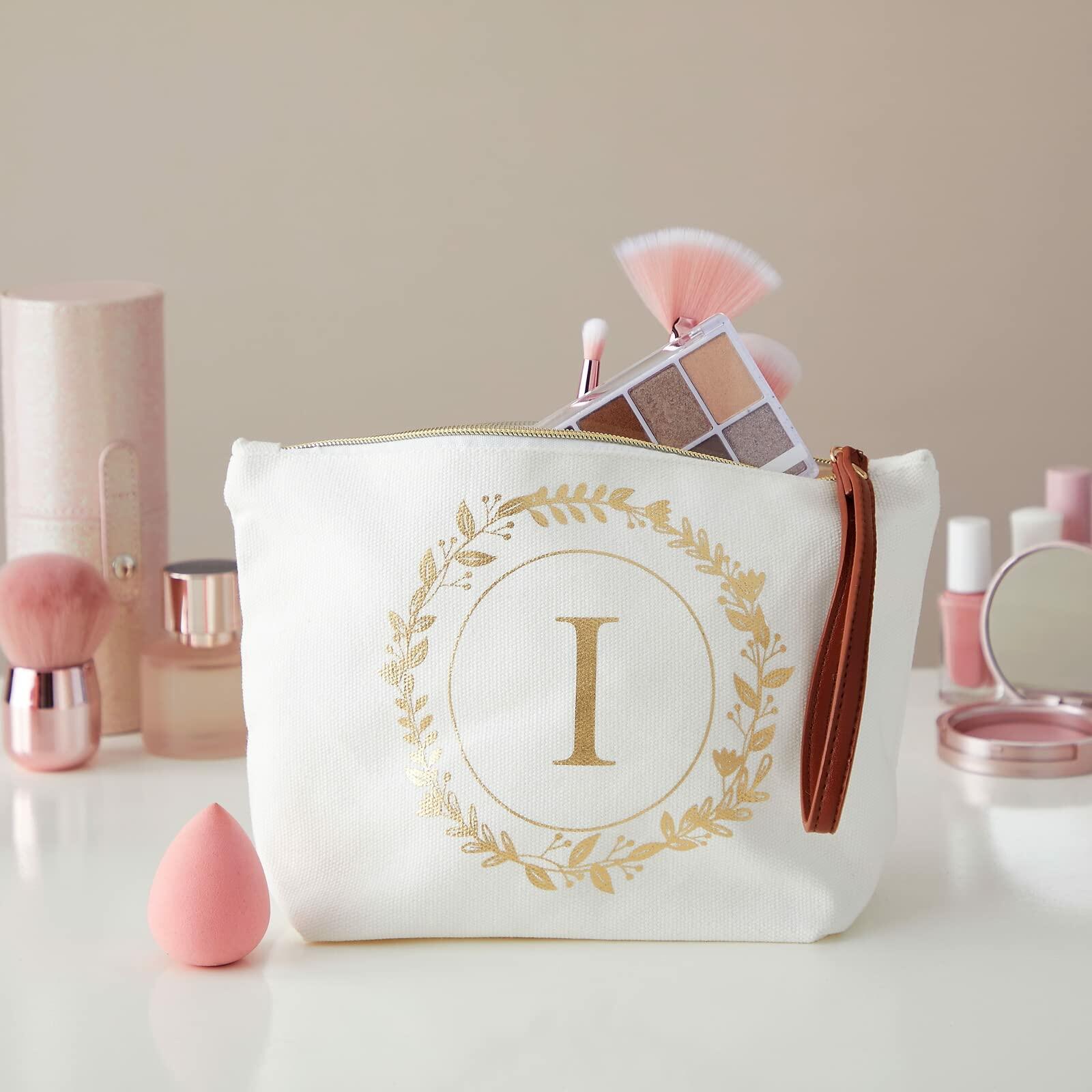 Glamlily Gold Initial I Personalized Makeup Bag White 10x3x6 In