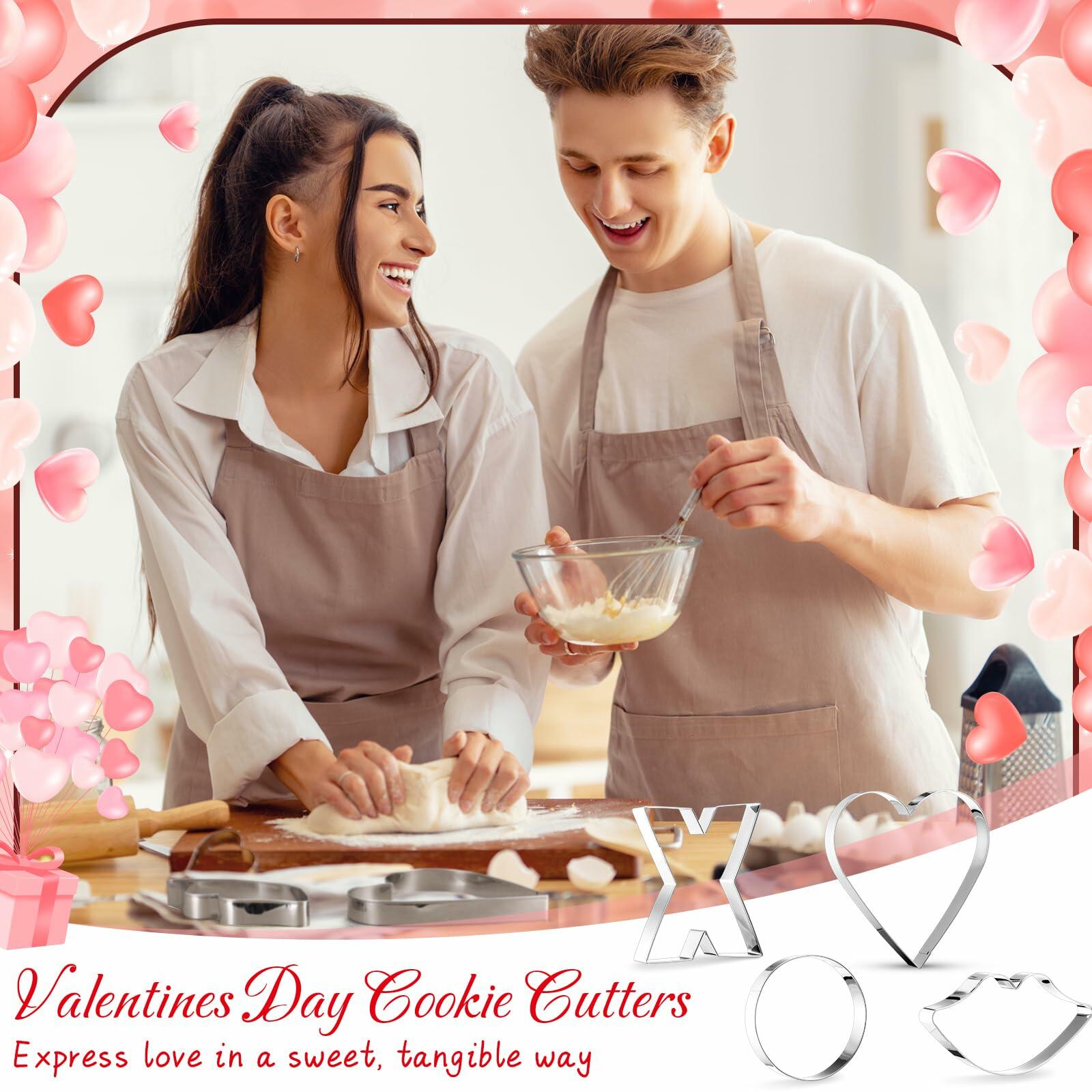 Nuogo 4 Pcs 7.9" Heart Stainless Steel Cookie Cutters Set XOXO Lips