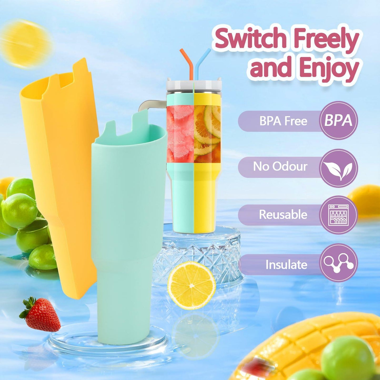 LittleHugs Silicone 2-in-1 Cup for Stanley Cup 40oz Cream Double Drinks Bag