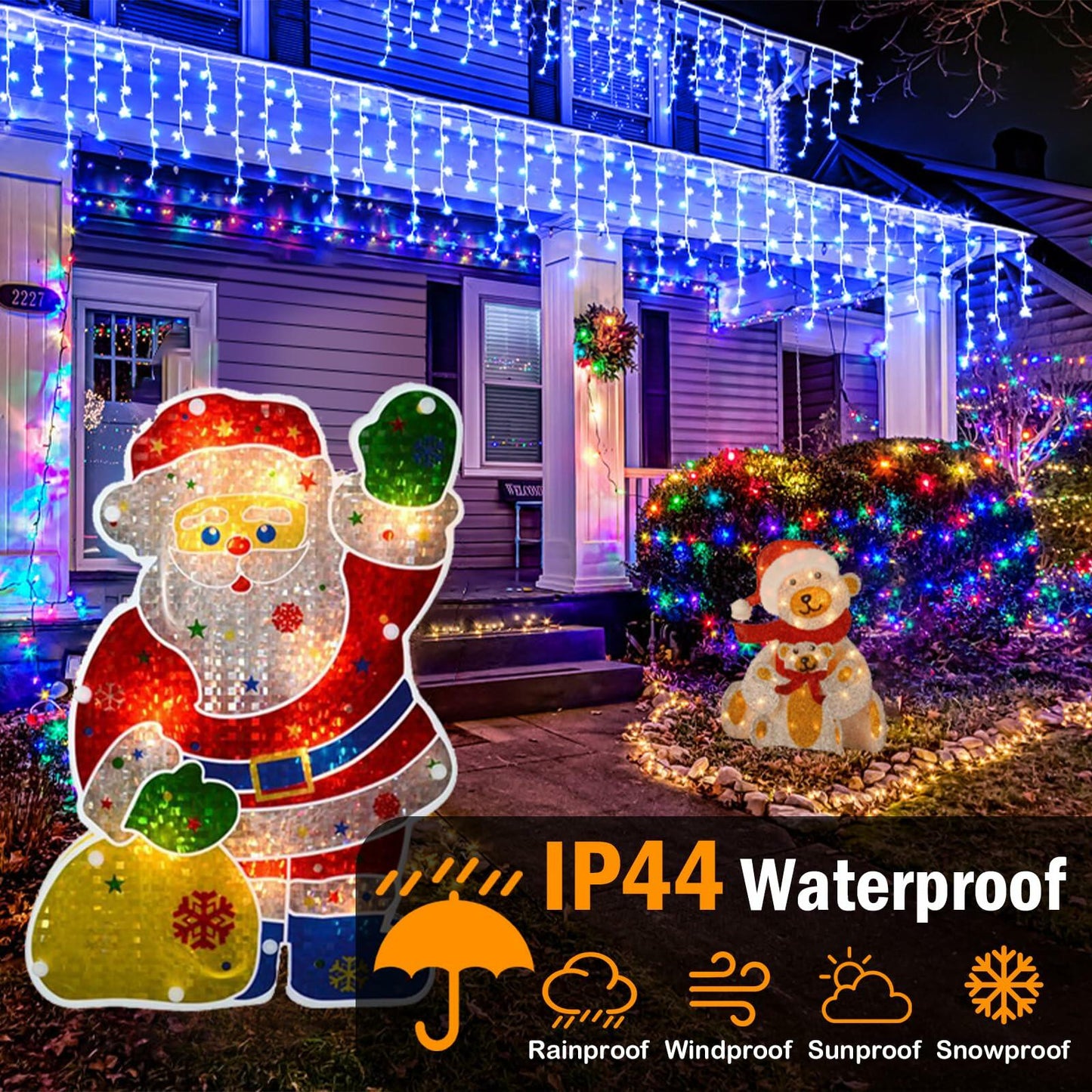 Christmas Lights Outdoor 2 Pack 98FT 960 LED Blue Icicle 8 Modes Timer