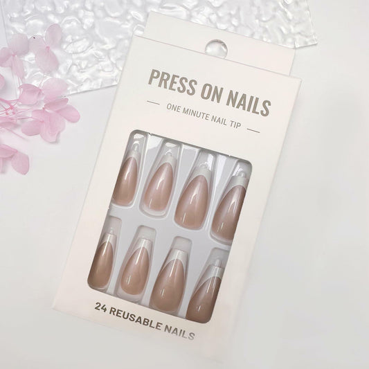 Pink Ombre Medium Coffin Press On Nails 24Pcs Glossy Gradient Acrylic