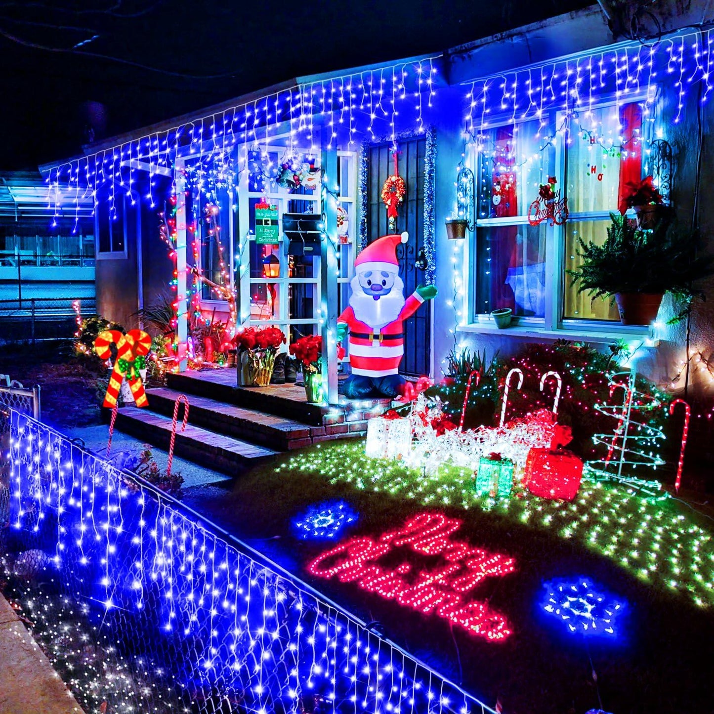Christmas Lights Outdoor 2 Pack 98FT 960 LED Blue Icicle 8 Modes Timer