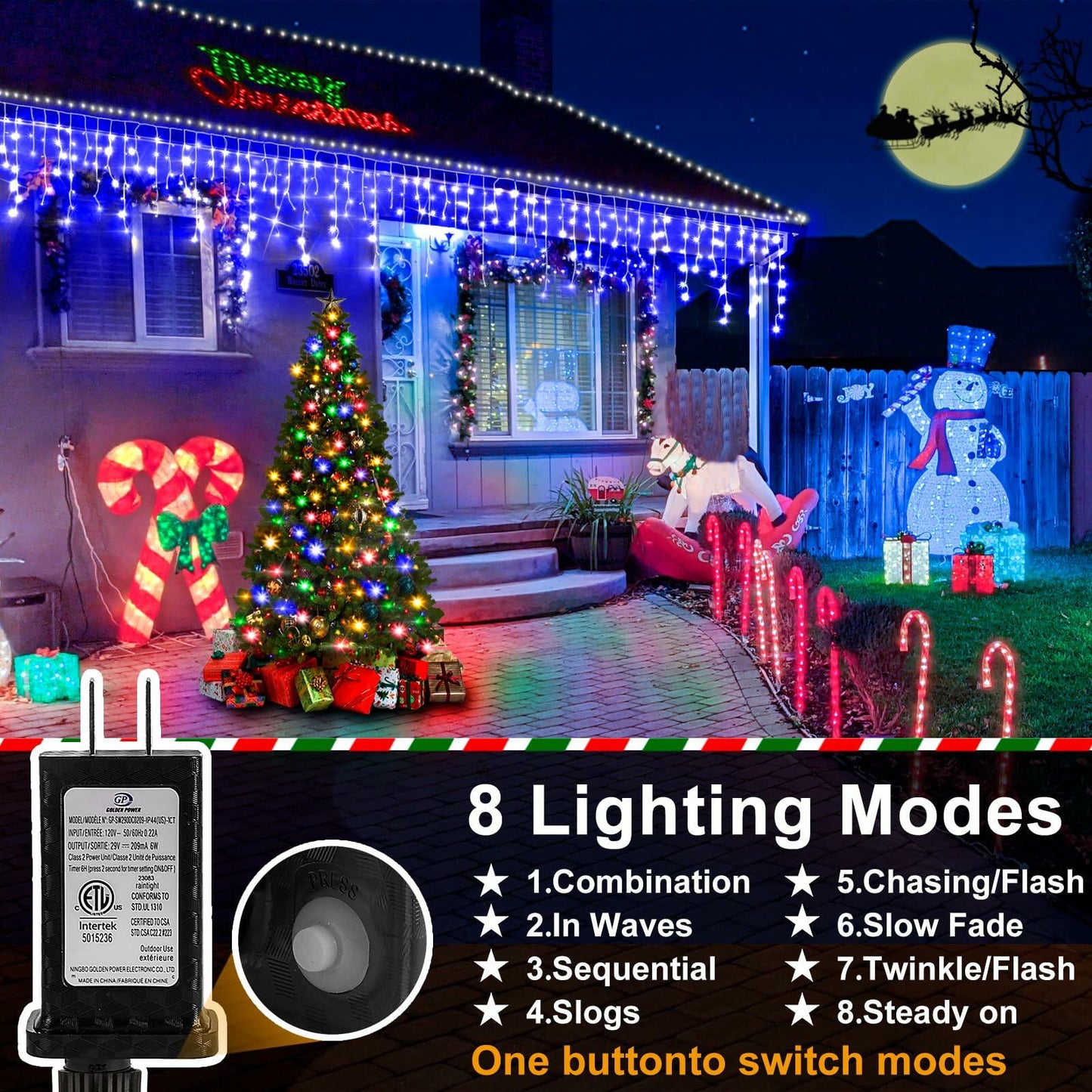 Christmas Lights Outdoor 2 Pack 98FT 960 LED Blue Icicle 8 Modes Timer