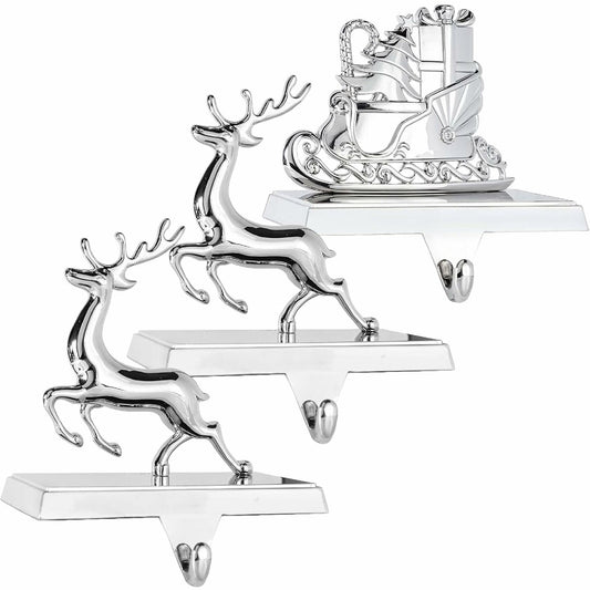 Klikel Reindeer Stocking Holder Set of 3 Deer and Sleigh for Mantel