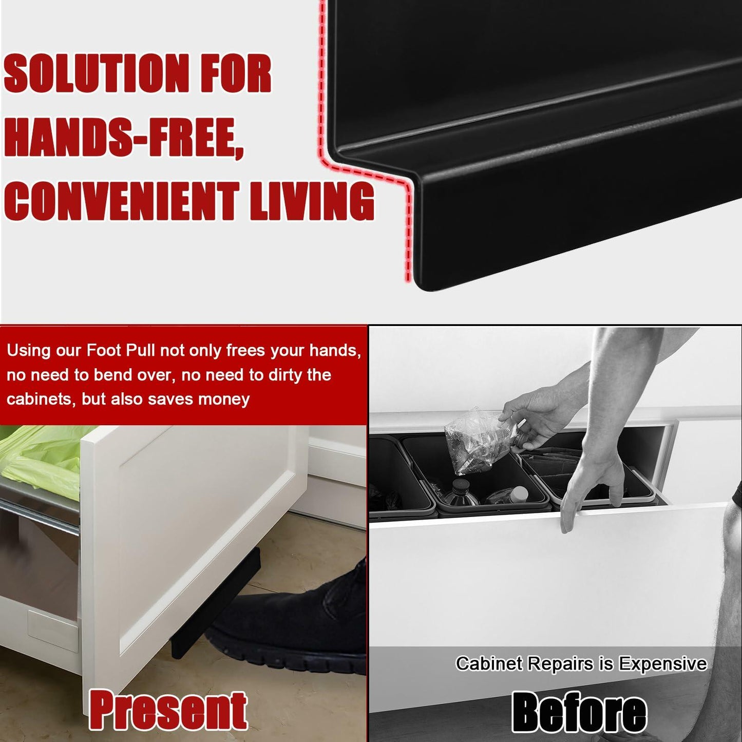 RSSCIIIUL Foot Pull for Trash Cabinet Drawer Full Overlay Black