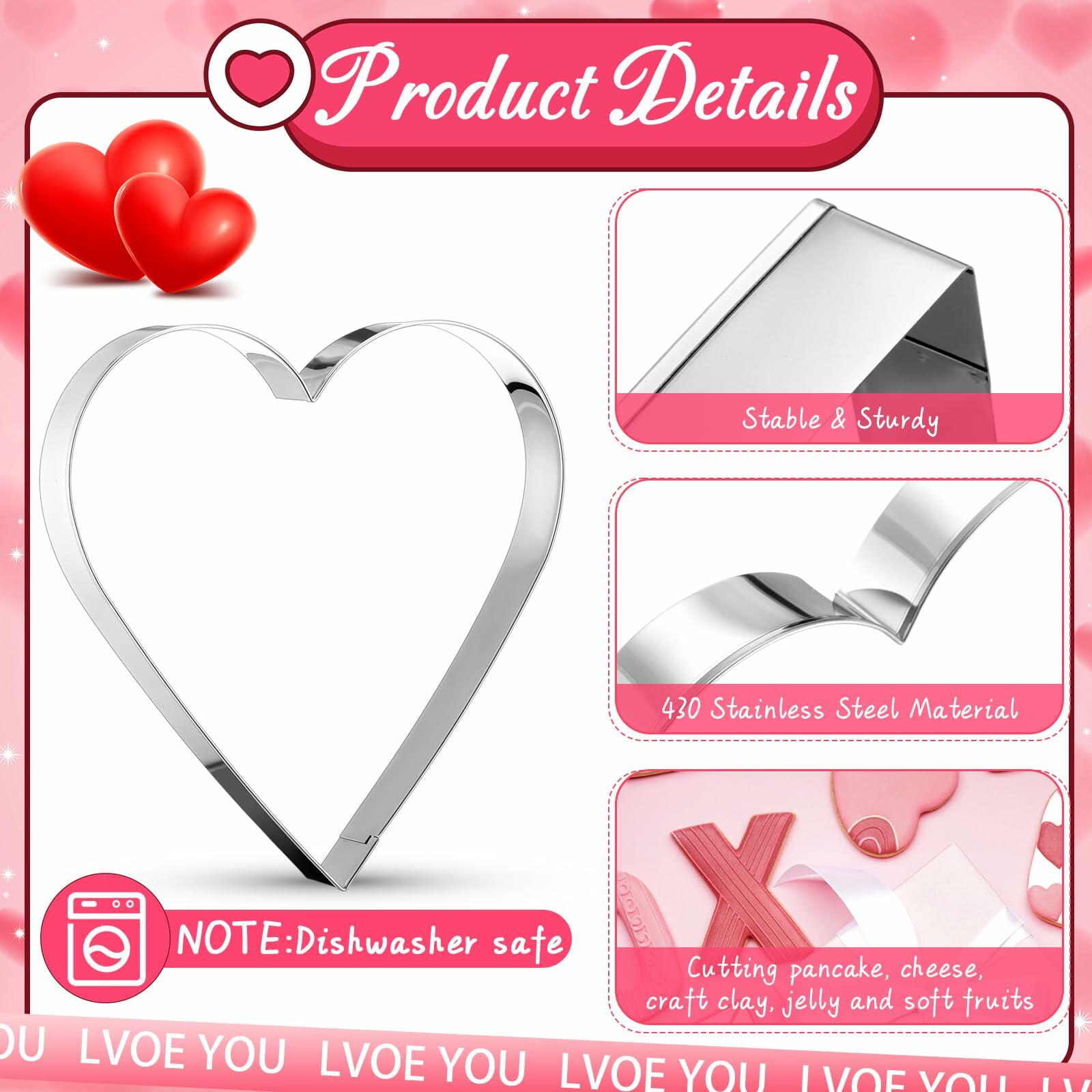 Nuogo 4 Pcs 7.9" Heart Stainless Steel Cookie Cutters Set XOXO Lips