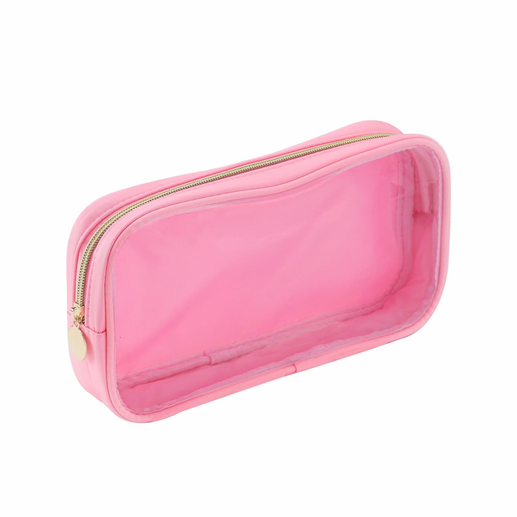 Nogsew Clear Waterproof Travel Makeup Bag Small Pink Zipper Organizer