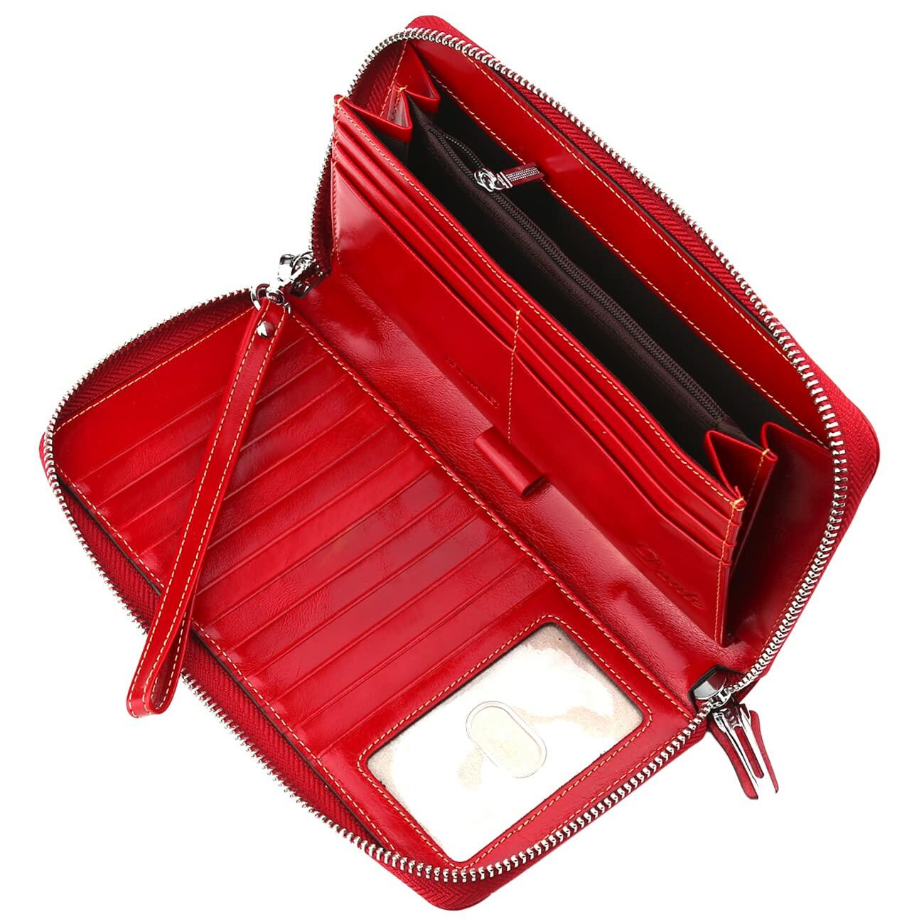 Lavemi Women's RFID Blocking 100% Leather Large Capacity Zip Wallet Red