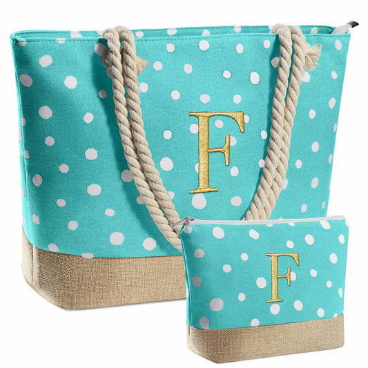 YOOLIFE Personalized Canvas Beach Tote Bag Waterproof with Makeup Bag