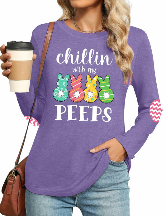 Easter Shirt Women Bunny Graphic Long Sleeve Tee Purple1 Size XXL