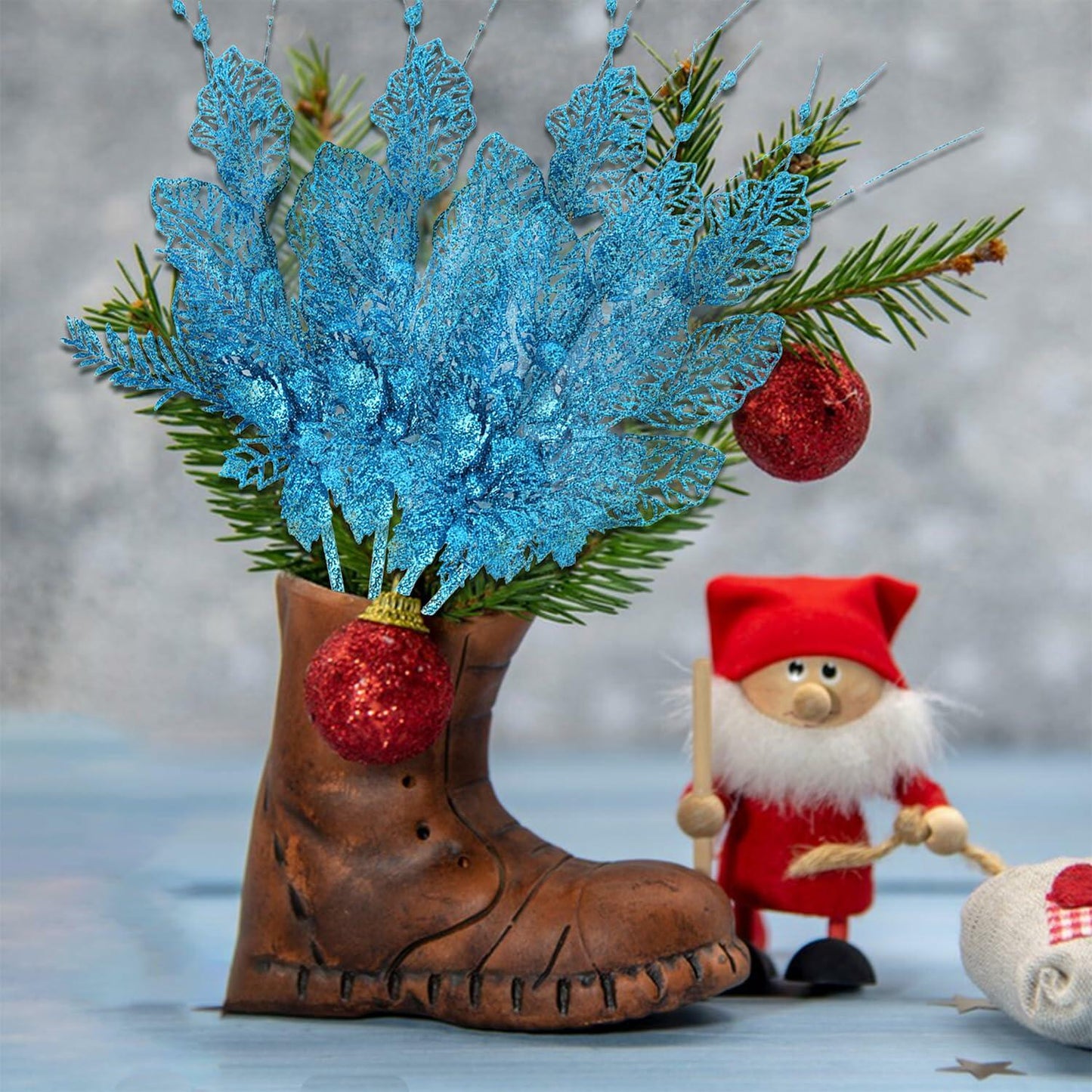 Crazy Night Christmas Tree Picks 16.3in 12pcs Blue Glitter Berries