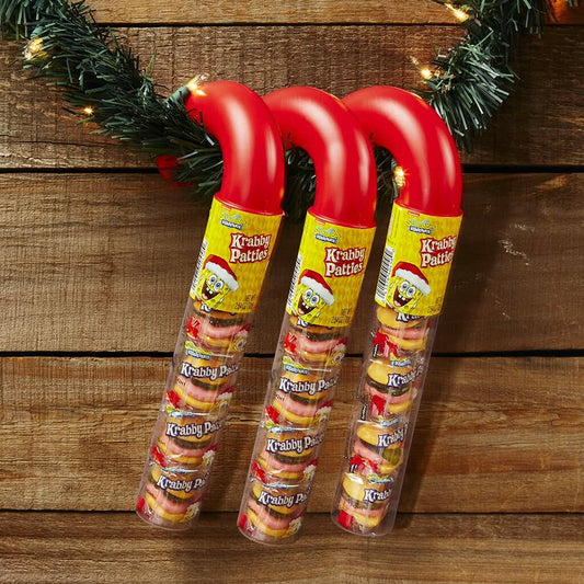 Krabby Patties Gummy Candy Holiday Candy Cane Tube 3 Pack