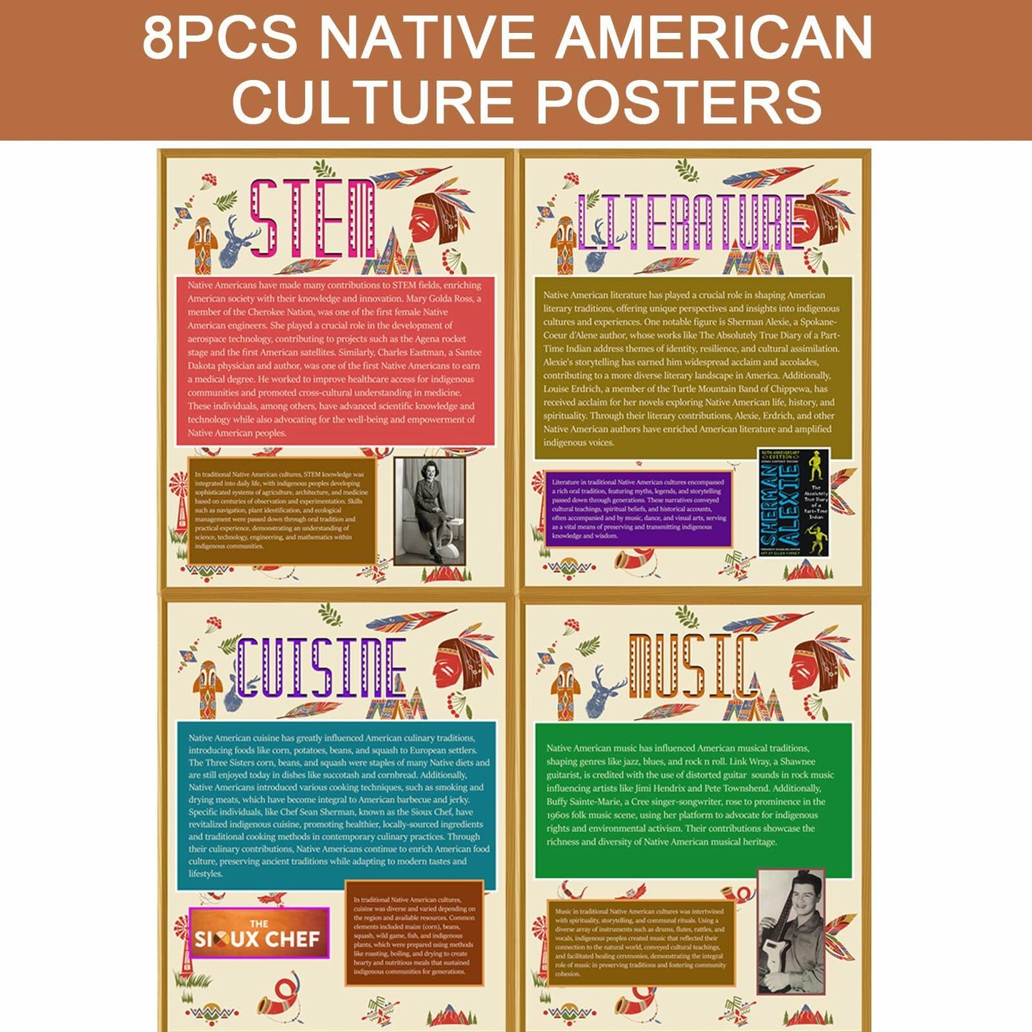 Dreamast Native American Heritage Posters Set for Classroom Decor 4-Pack