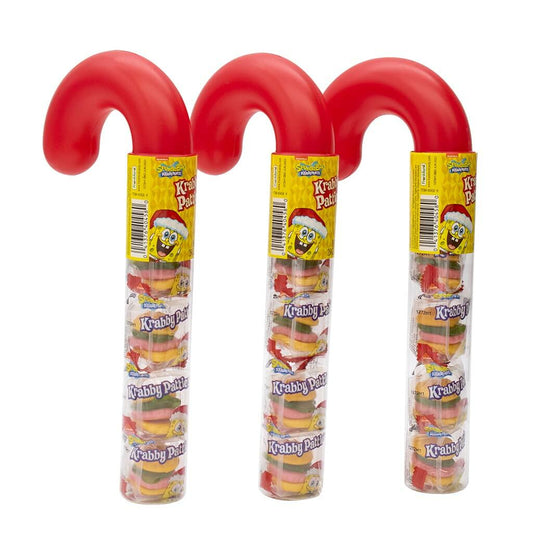 Krabby Patties Gummy Candy Holiday Candy Cane Tube 3 Pack