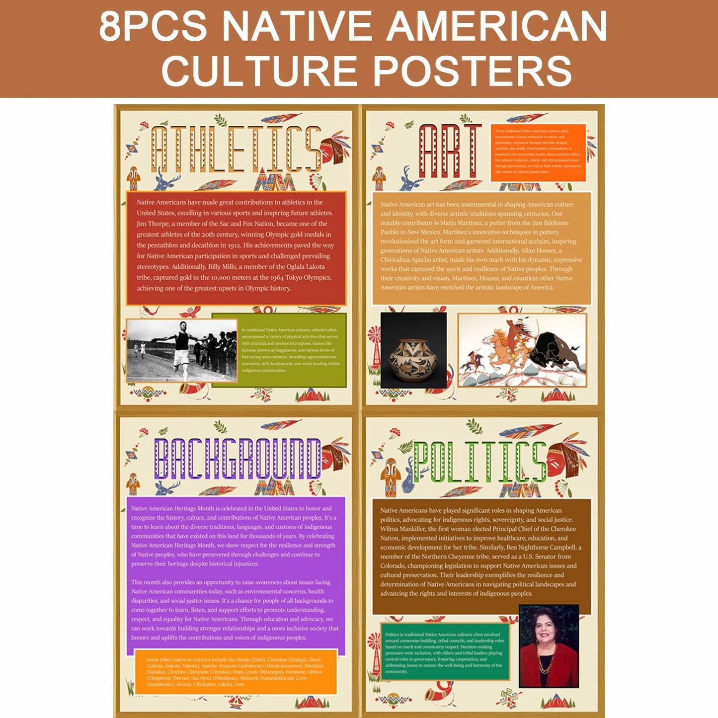 Dreamast Native American Heritage Posters Set for Classroom Decor 4-Pack