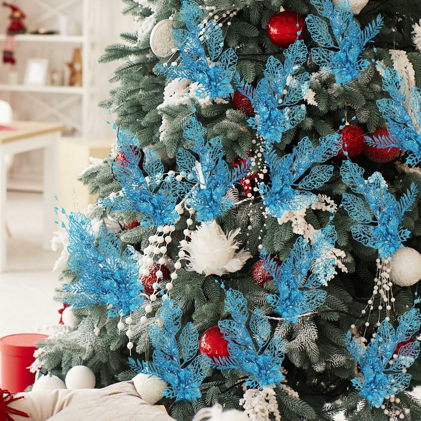 Crazy Night Christmas Tree Picks 16.3in 12pcs Blue Glitter Berries