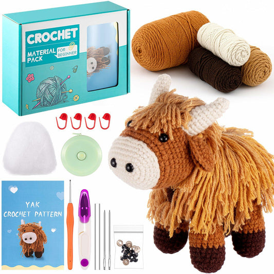 Lyrow Highland Cow Crochet Kit for Beginners with Yarn & Hook Tutorials