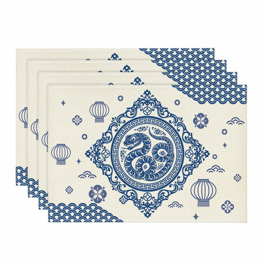 Artoid Mode Zodiac Snake Lantern Red Round Placemats 14in Set of 4