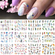Feather Nail Water Sticker Decals Dream Catcher Colorful 12PCS Nail Art