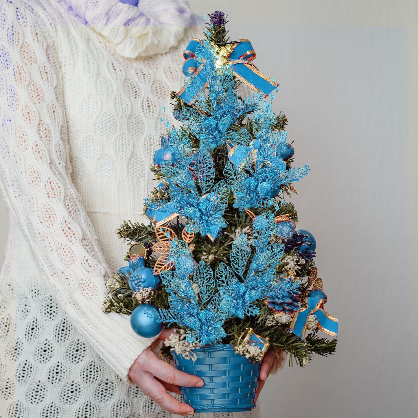Crazy Night Christmas Tree Picks 16.3in 12pcs Blue Glitter Berries