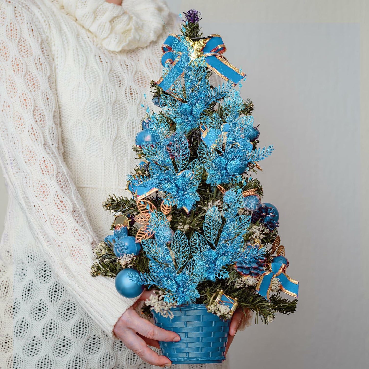 Crazy Night Christmas Tree Picks 16.3in 12pcs Blue Glitter Berries