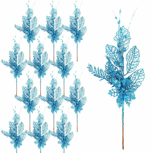 Crazy Night Christmas Tree Picks 16.3in 12pcs Blue Glitter Berries