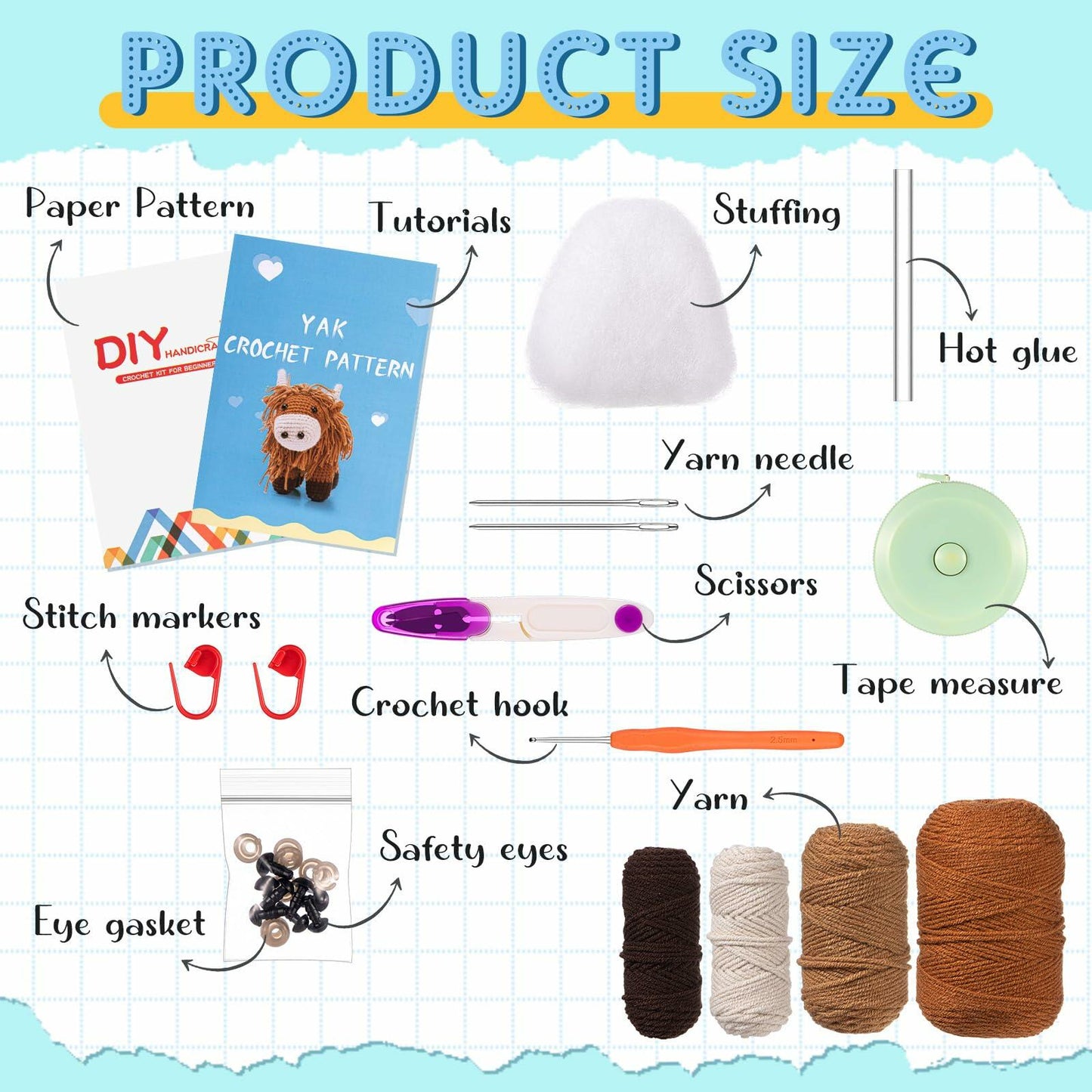Lyrow Highland Cow Crochet Kit for Beginners with Yarn & Hook Tutorials