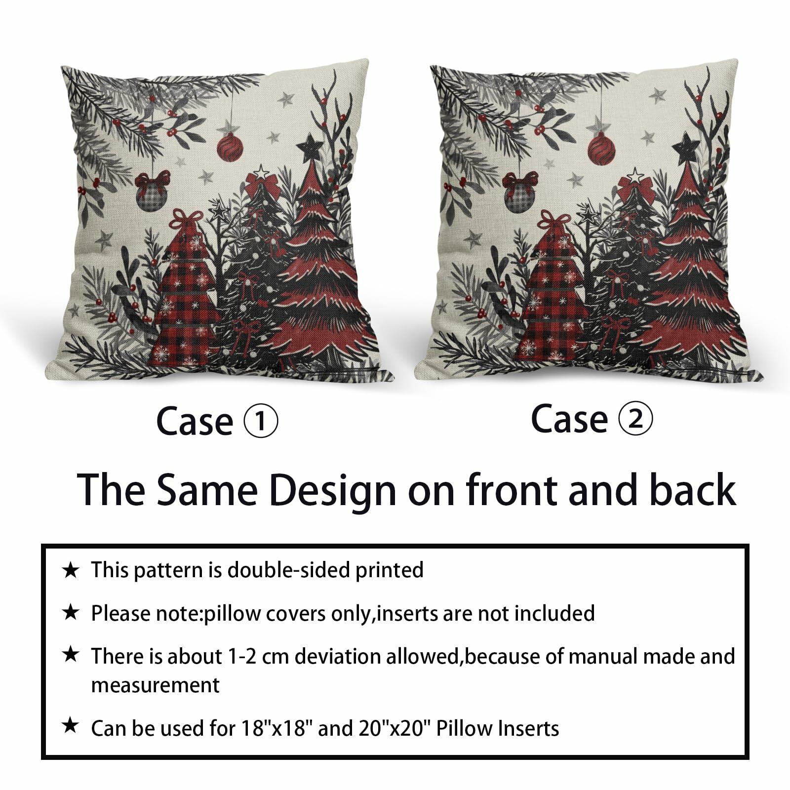 Black Red Christmas Tree Throw Pillow Covers 18x18 Set of 2 Xmas Decor