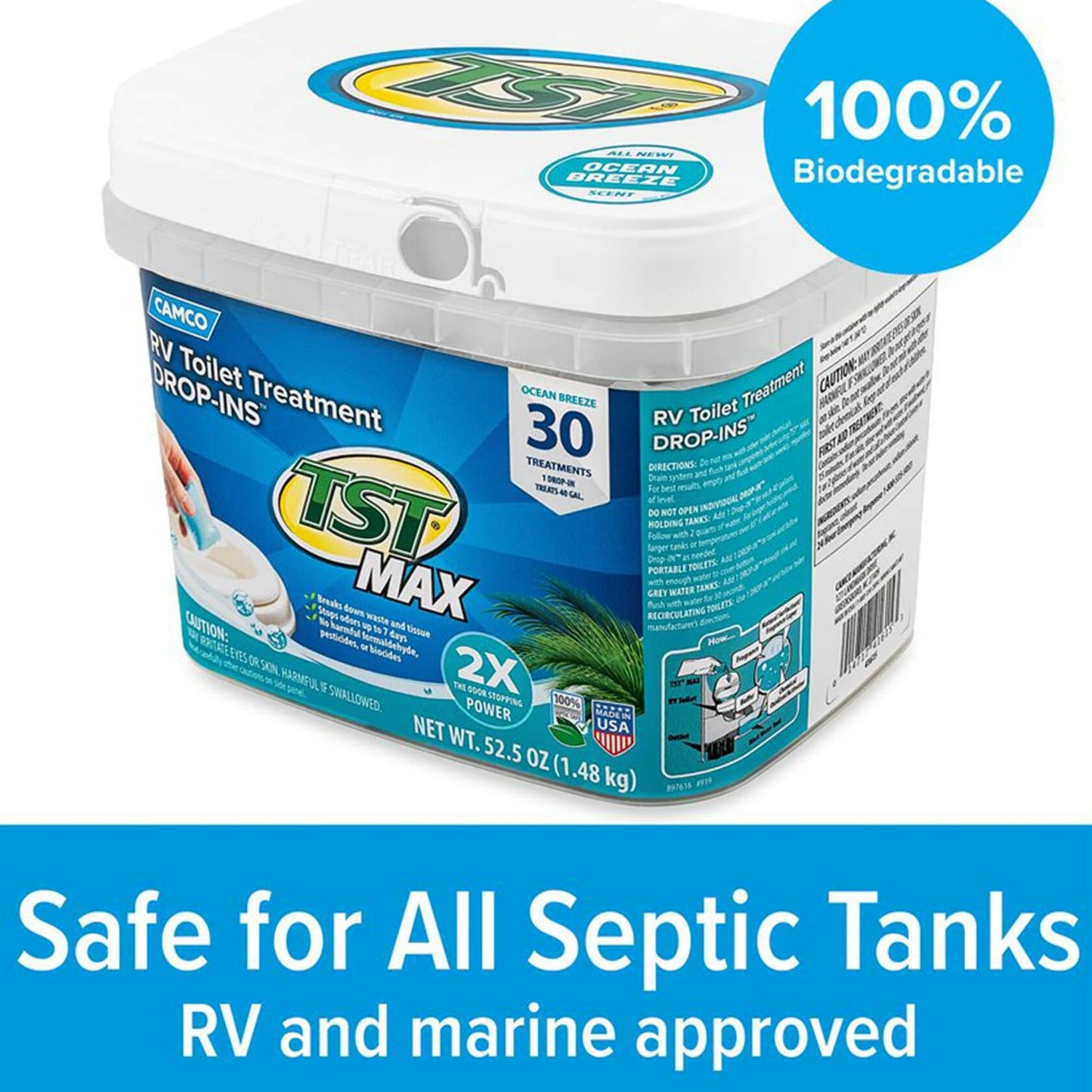 Camco TST MAX RV Toilet Treatment Drop-Ins Ocean Breeze Scent 30-Pack