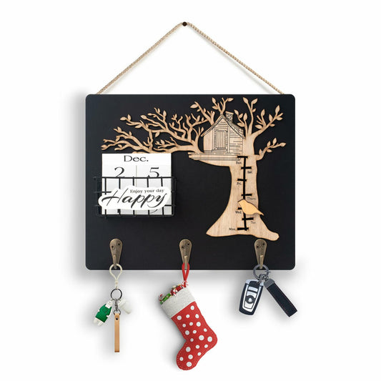 Wooden Reusable Perpetual Calendar with Hooks Home Decor Holiday Gift