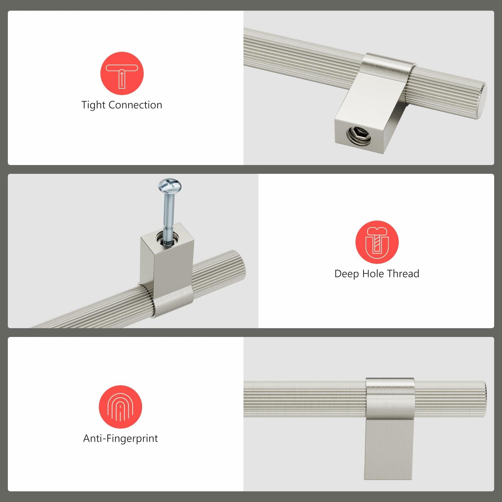 homdiy 15 Pack Brushed Nickel Cabinet Handles 128mm T Bar Silver